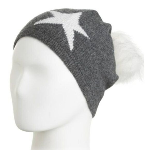 HANNAH ROSE Cashmere Star Intarsia Hat With Faux Fur Pom Size One Size - Picture 1 of 4